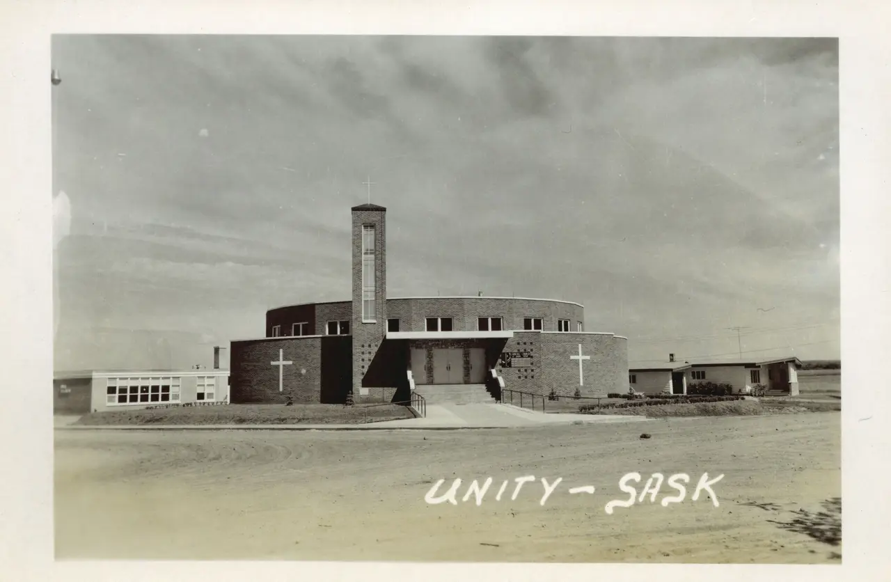 Brick church in Unity, about 1950s